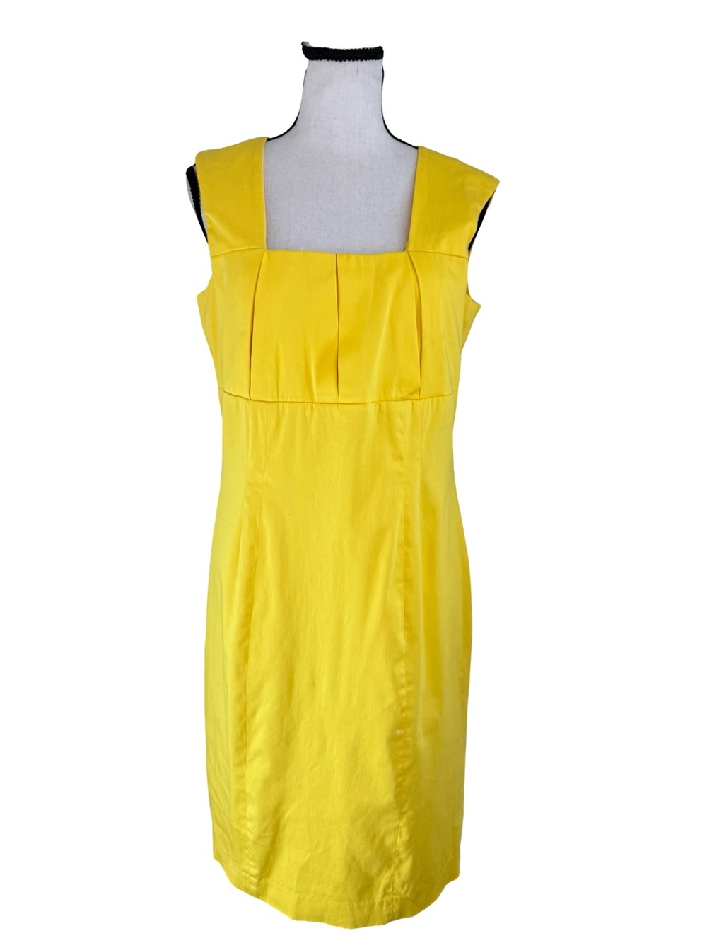 Calvin Klein Yellow Sheath Dress Size 12 Square Neck Sleeveless Cotton Blend
